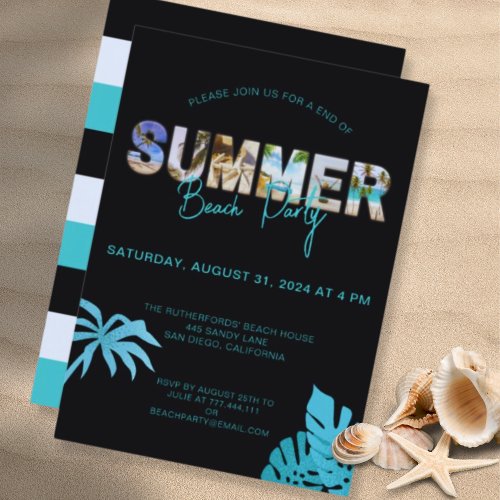 Black Teal End of Summer Beach Party Invitation