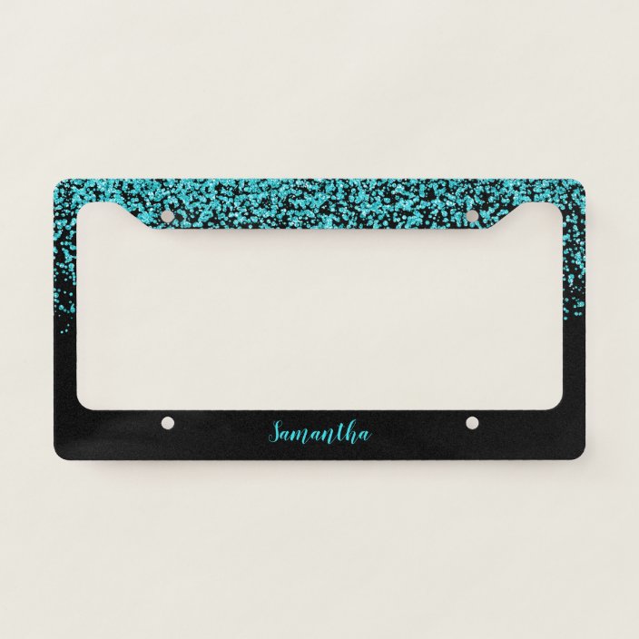 Black Teal Faux Glitter Personalized License Plate Frame Zazzle