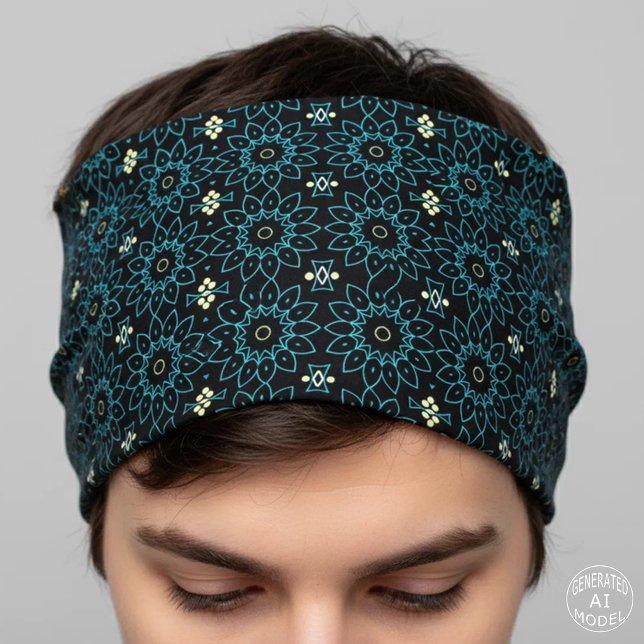 Black Teal Geometric Floral Mandala Pattern Bandana (Creator Uploaded)