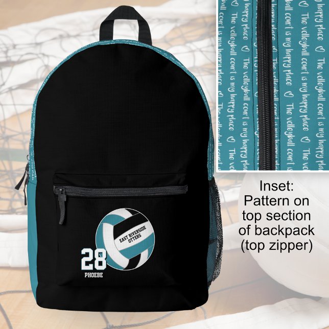 black teal girls teens volleyball team colors printed backpack (Creator Uploaded)