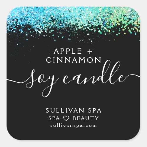 Black Teal Glitter Soy Candle Label