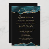 Black Teal Gold Agate Quinceanera Invitation (Front/Back)