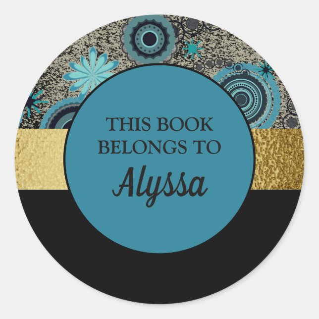 Black Teal Gold Book Name Plate Sticker (Front)