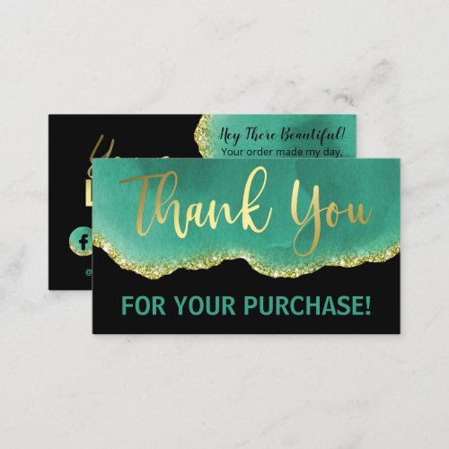 Black Teal Gold Foil Glitter Agate Thank You Business Card