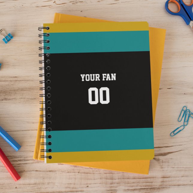 Black, Teal & Gold Football Team Personalized Notebook (Creator Uploaded)