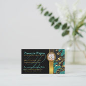 Black + Teal + Gold sparkle unique stylish dark Business Card (Standing Front)