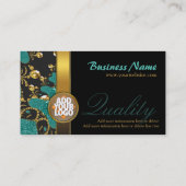 Black + Teal + Gold sparkle unique stylish dark Business Card (Back)