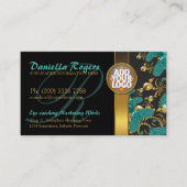Black + Teal + Gold sparkle unique stylish dark Business Card (Front)