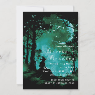 Black & Teal Green Forest Silhouette Wedding Invitation