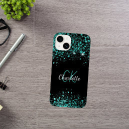 Black teal green glitter name Case-Mate iPhone 14 case