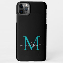 Black Teal Green Monogram Feminine Script Name iPhone 11Pro Max Case