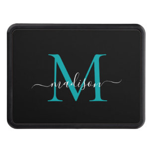 Black Teal Green Monogram Script Name Initial Hitch Cover