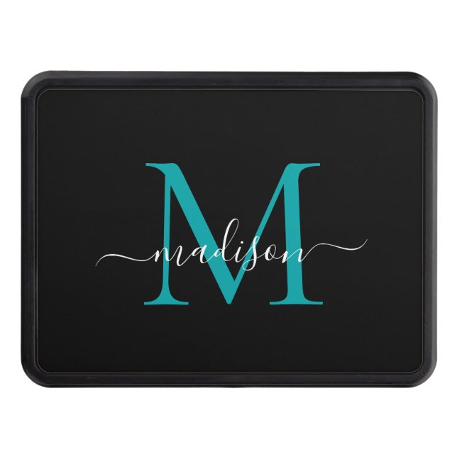 Black Teal Green Monogram Script Name Initial Hitch Cover (Front)