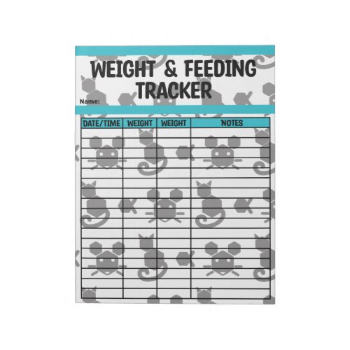 Black  Teal Hexagon Cat Weight  Feeding Chart Notepad