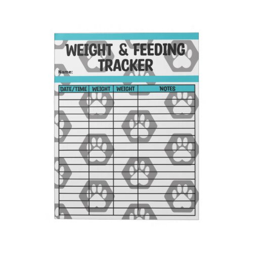 Black  Teal Hexagon Paw Weight  Feeding Chart Notepad