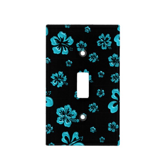 Black & Teal Hibiscus Tropical Light Switch Cover (Front)