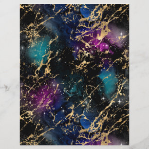 Black Teal Marble Galaxy Scrapbook Paper Sheet