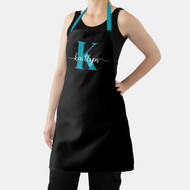 Black Teal Monogram Apron (Insitu)