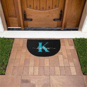 Black Teal Monogram Doormat