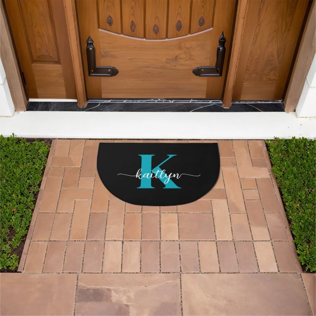 Black Teal Monogram Doormat (Outdoor)