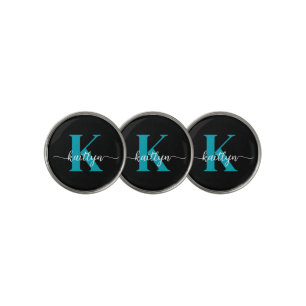 Black Teal Monogram Golf Ball Marker