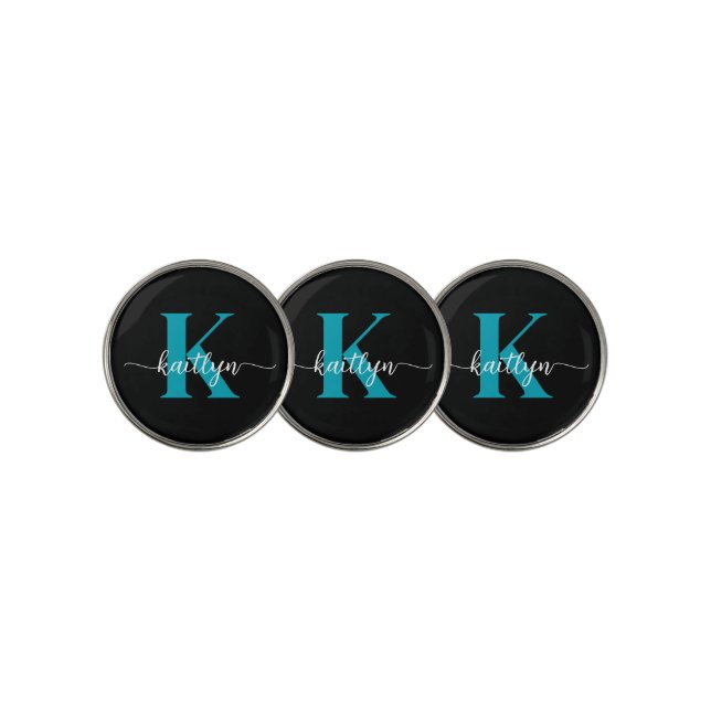 Black Teal Monogram Golf Ball Marker (3 Up)