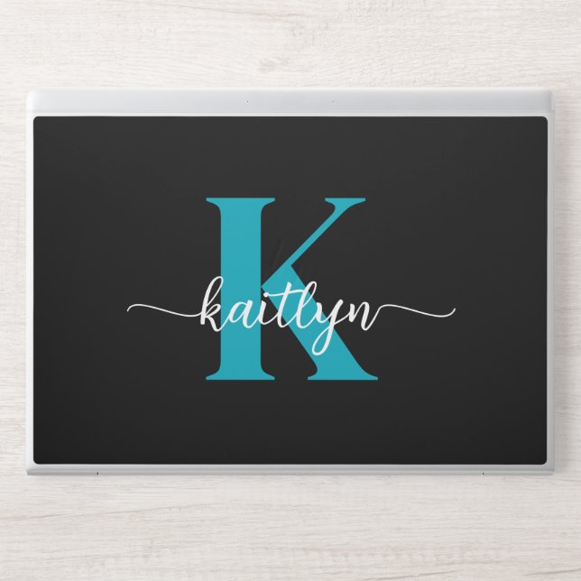 Black Teal Monogram HP Laptop Skin (Front)