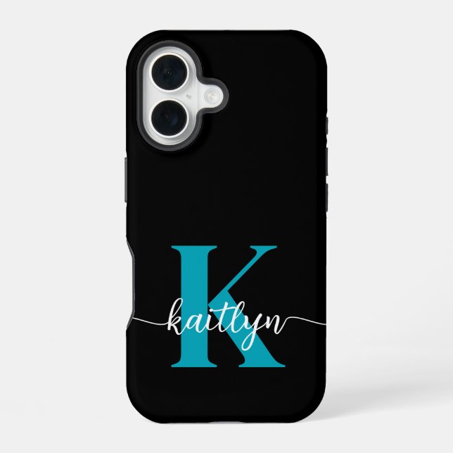 Black Teal Monogram iPhone Case (Back)