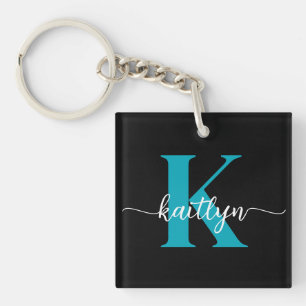 Black Teal Monogram Keychain