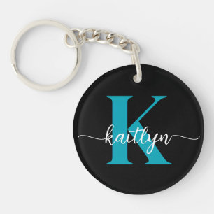 Black Teal Monogram Keychain