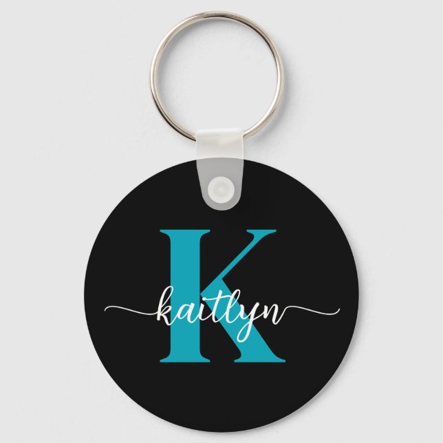 Black Teal Monogram Keychain (Front)