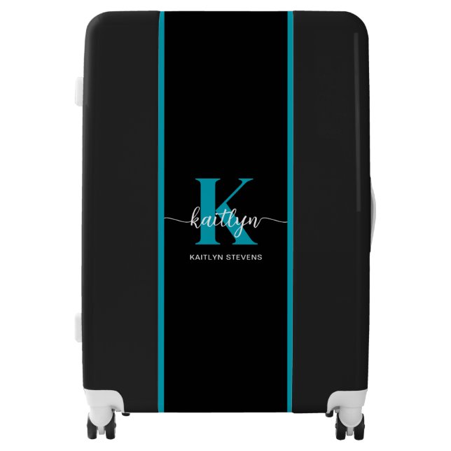 Black Teal Monogram Luggage (Front)