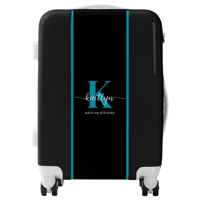 Black Teal Monogram Luggage (Front)