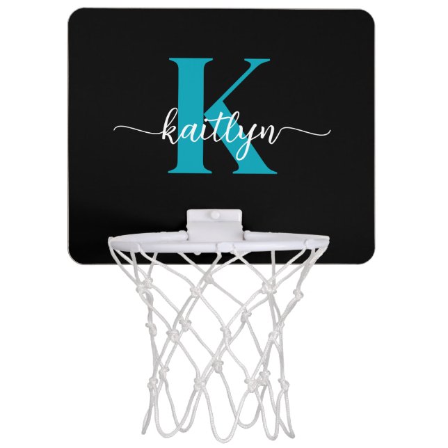 Black Teal Monogram Mini Basketball Hoop (Front)