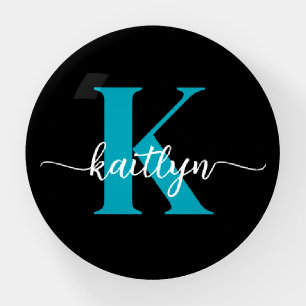 Black Teal Monogram Paperweight