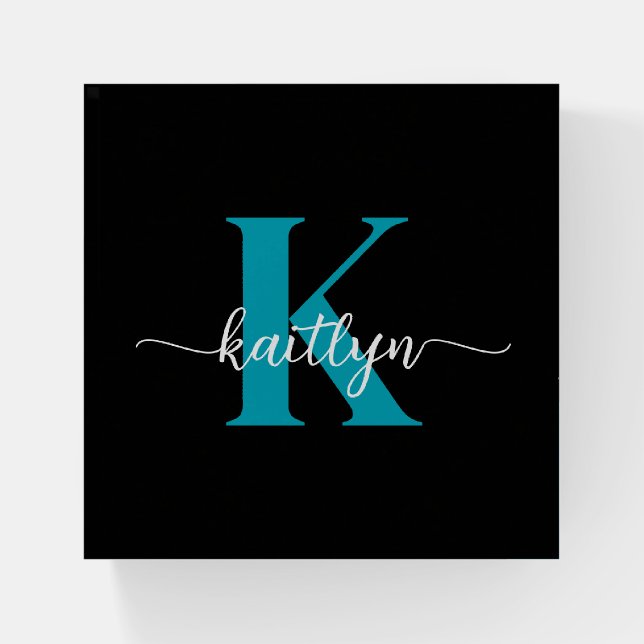 Black Teal Monogram Paperweight (Front)