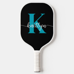Black Teal Monogram Pickleball Paddle
