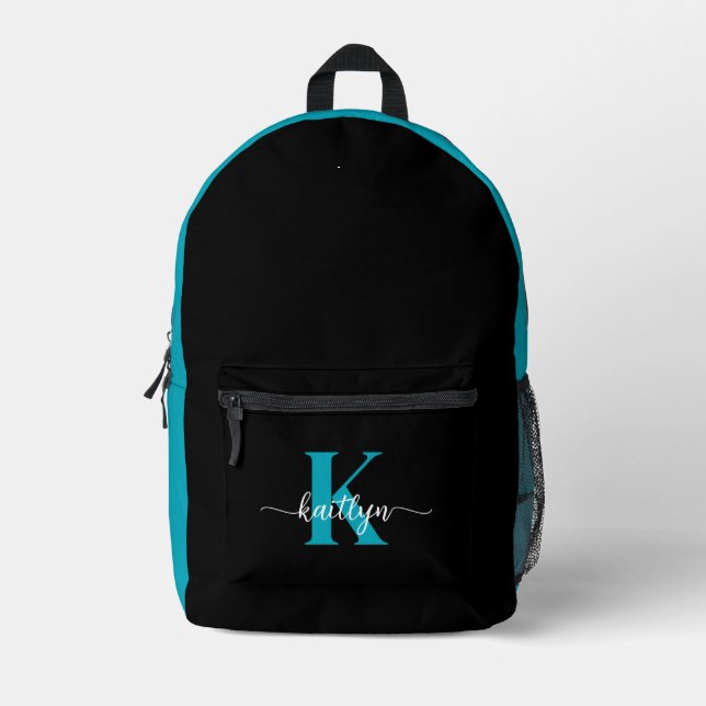 Black Teal Monogram Printed Backpack (Front)