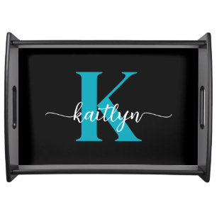 Black Teal Monogram Serving Tray