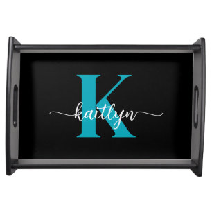 Black Teal Monogram Serving Tray