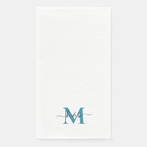 Black  Teal Monogram Swash Script White  Paper Guest Towels