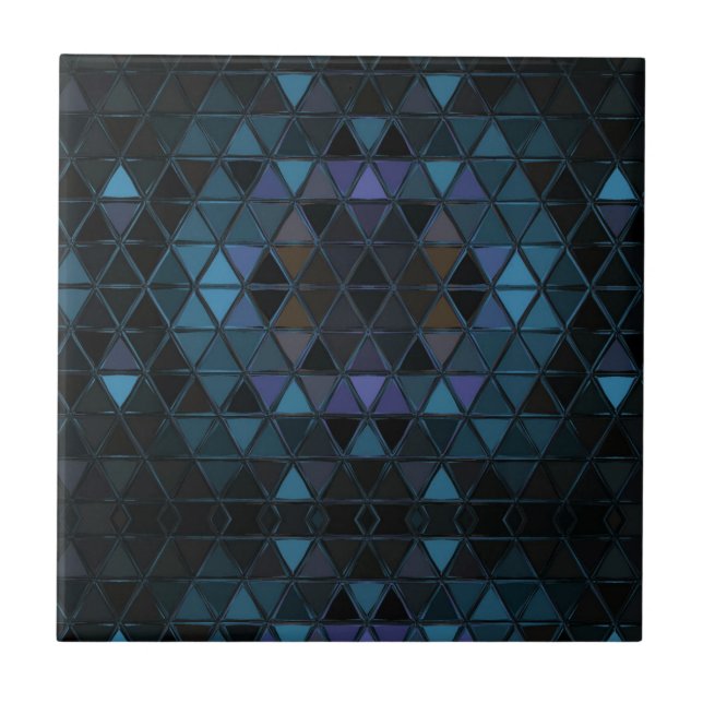Black & Teal Mosaic Southwest Boho Stained Glass Ceramic Tile (Front)