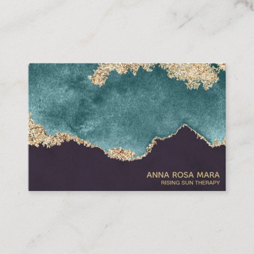  Black Teal Moss Agate Geode Gold Glitter Business Card