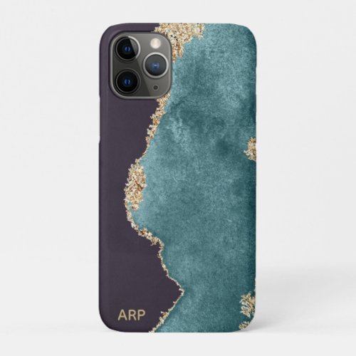  Black Teal Moss Agate Geode Gold Glitter iPhone 11 Pro Case