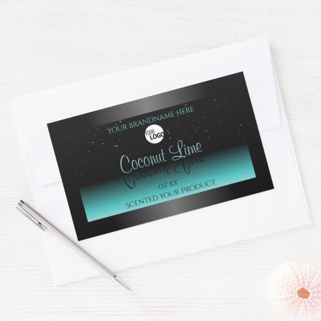 Black Teal Ombre Product Labels Soft Glitter Logo (Envelope)