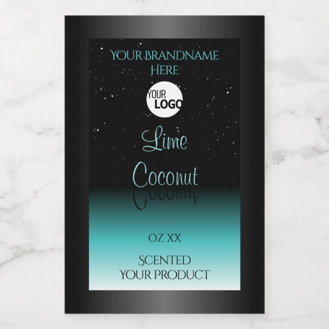 Black Teal Ombre Product Labels Soft Glitter Logo (Single Label)