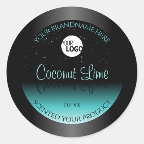 Black Teal Ombre Product Labels Soft Glitter Logo