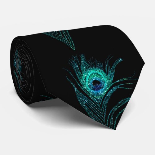 Black Teal Peacock Feathers Weddings Neck Tie