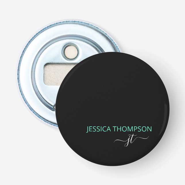 Black Teal Personalized Modern Monogram Name  Bottle Opener (Front)