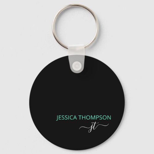 Black Teal Personalized Modern Monogram Name Keychain